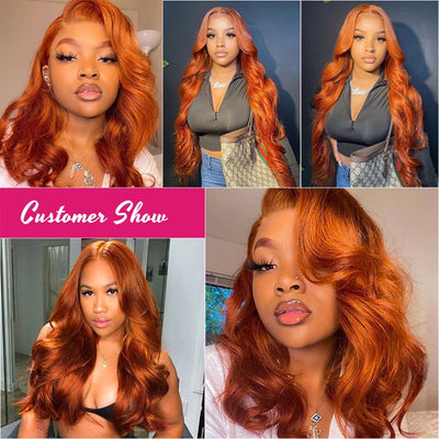 Ombre Ginger Lace Front Wig Ginger Orange 13x4 Body Wave Colored Human Hair Wigs for Women