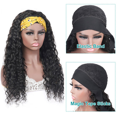 Water Wave Headband Wig Silk Scarf Headband Half Wigs  No Glue No Sew In