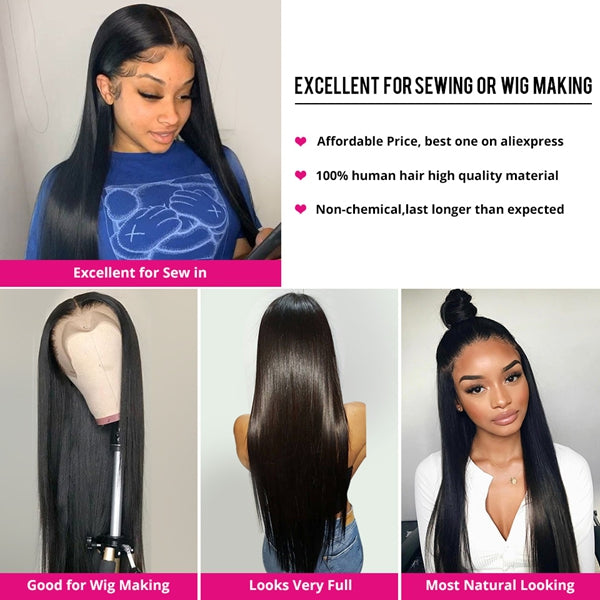 Straight Bundles with Frontal Virgin Human Hair 3 Bundles with 13x4 Hd Frontal
