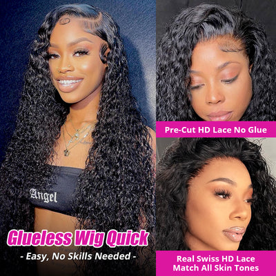 Glueless Water Wave Wig Pre Cut HD Transparent Human Hair Wigs For Women