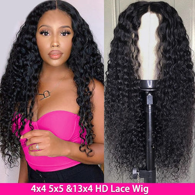 30 32 Inch Long Water Wave Human Hair Wigs Real HD Transparent Lace Frontal Wig